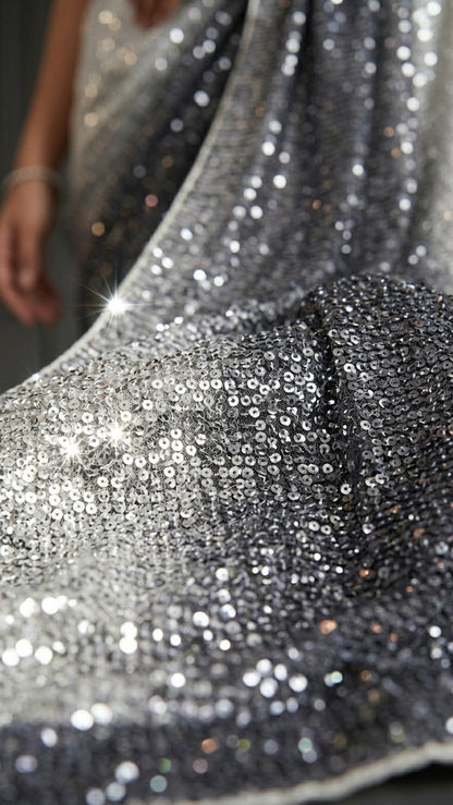 Sparkling Ombre Premium Sequins Saree With Blouse Fabric