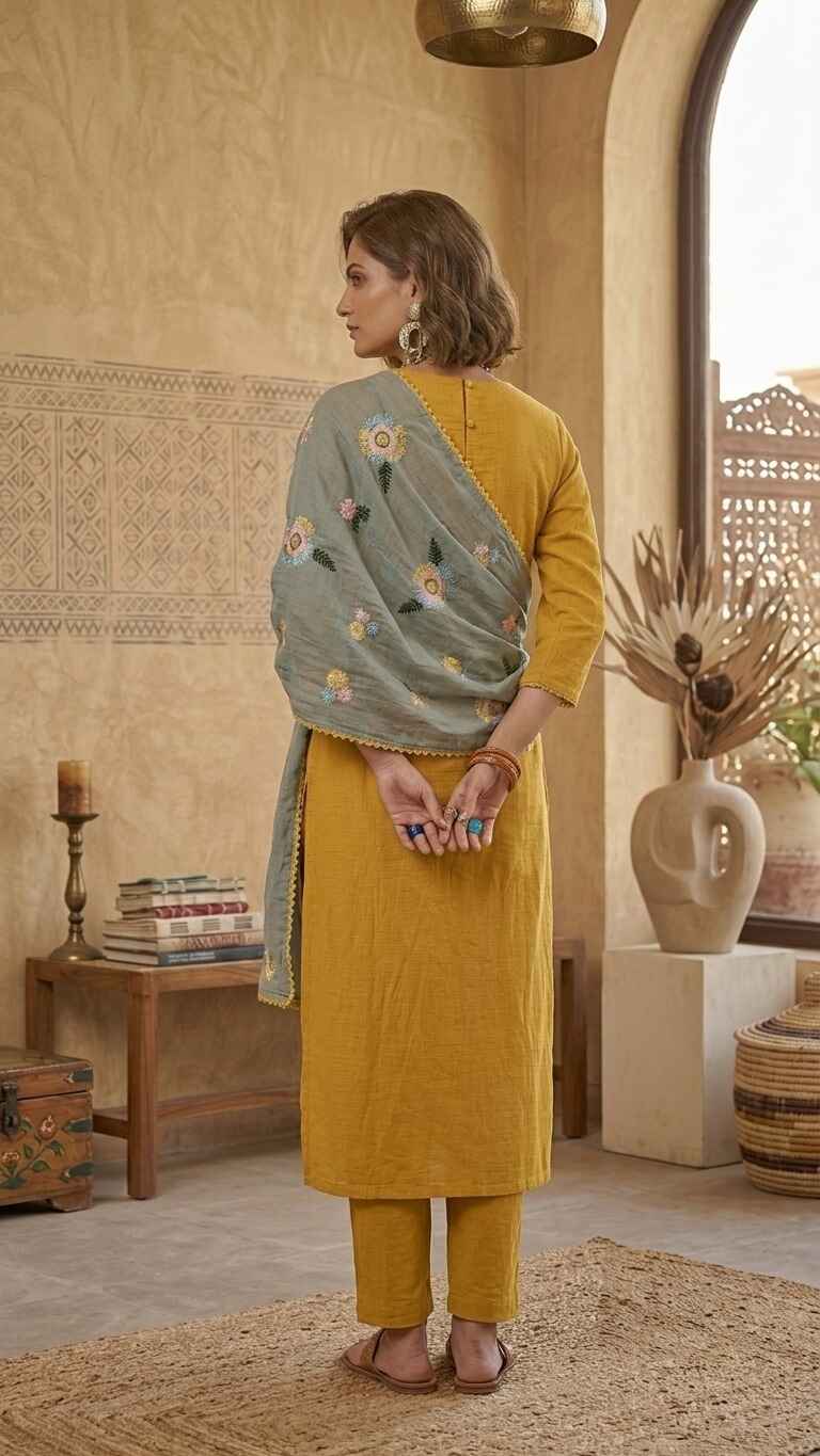Boho Bloom Floral Mul Chanderi Embroidered Lace Stole