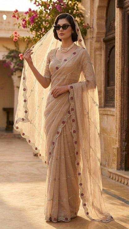 Royal Premium Embroidered Silk Saree with Embroidered Blouse Fabric