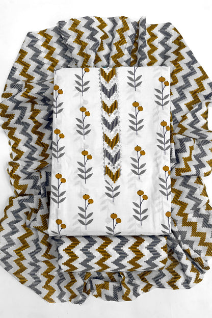 Contemporary Floral Artisan Cotton Unstitched Suit Set