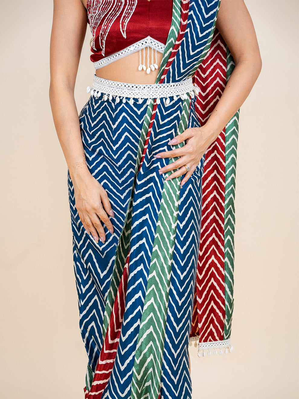 Ravishing Hand-embroidered Fusion Co-ord Saree Set with Detachable Dupatta