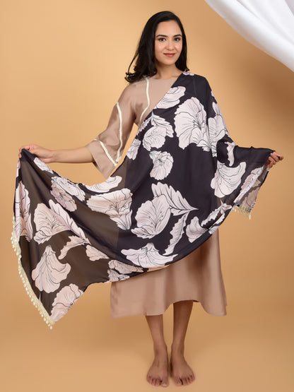 Shell Lace Floral Silk Satin Stole