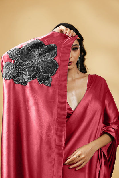 Red Beauty Satin Silk Saree with Blouse Fabric