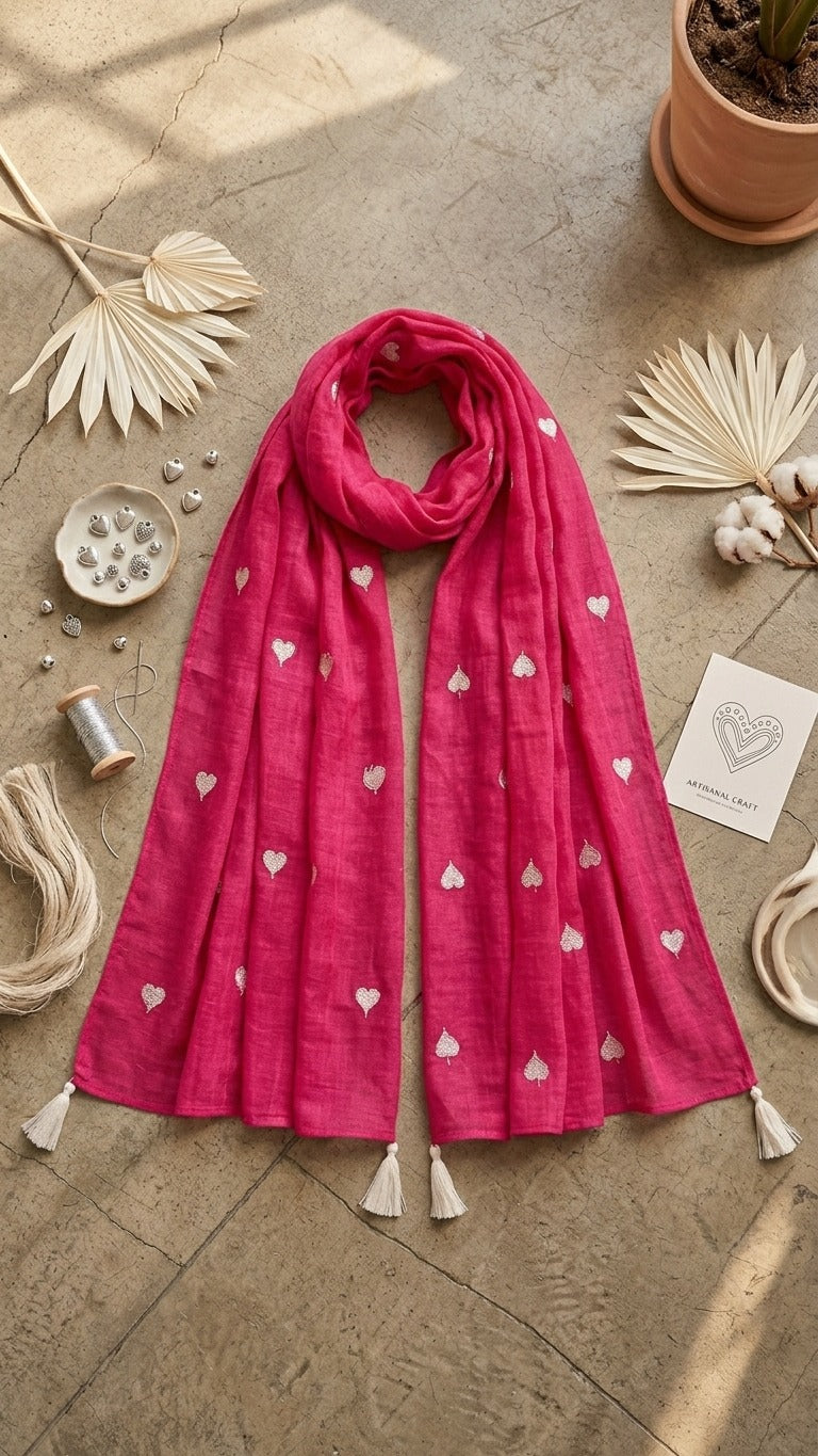 Classic Pink Lightweight Handcrafted Mul Stole