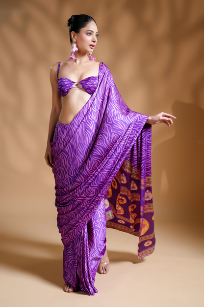 Exquisite Premium Satin Ready to Wear Saree With Designer Blouse Fabric