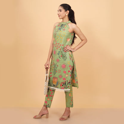 Garden-Fresh Halter Neck Kurta & Pant