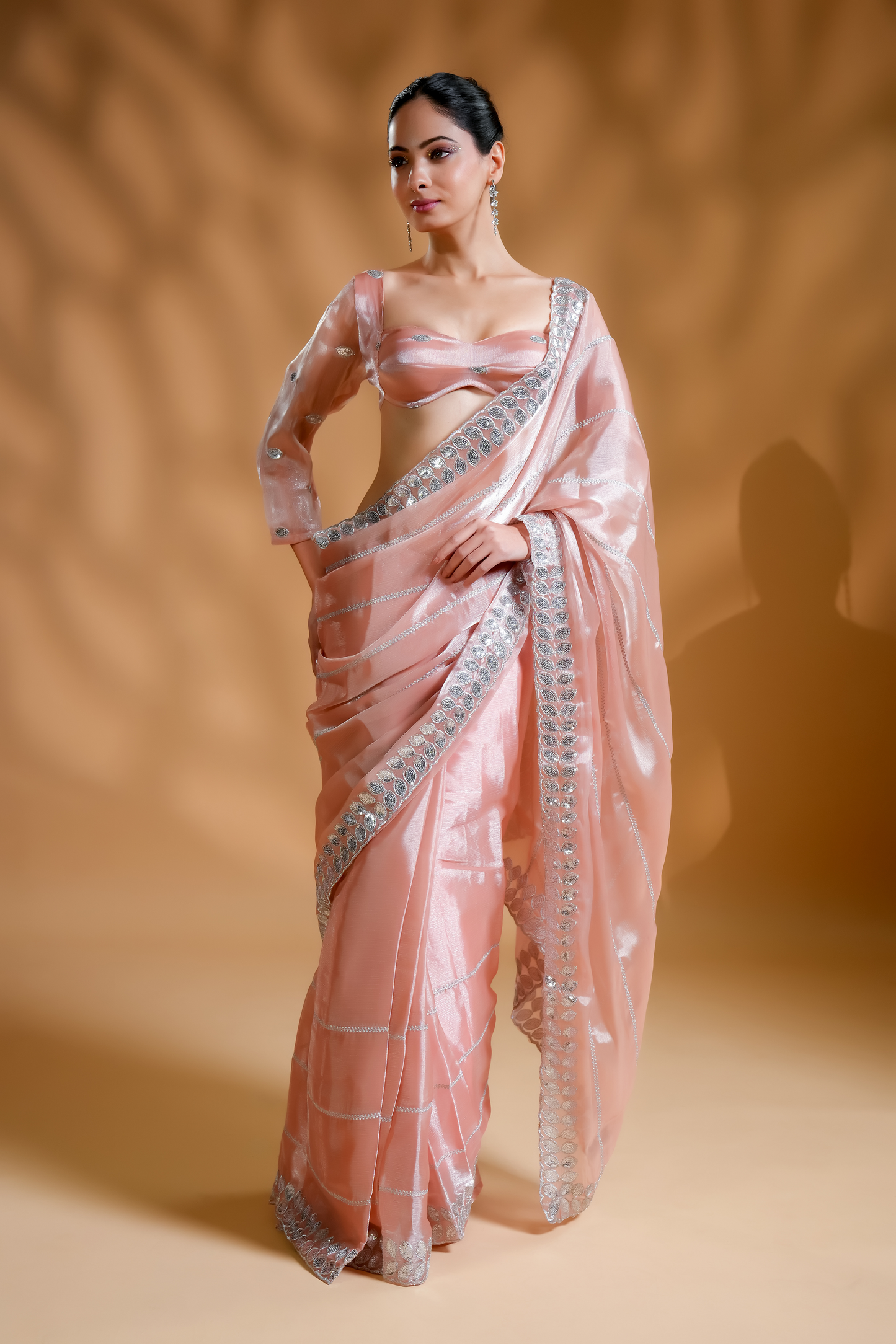 Luxurious Embroidered Pre-Draped Saree with Blouse Fabric