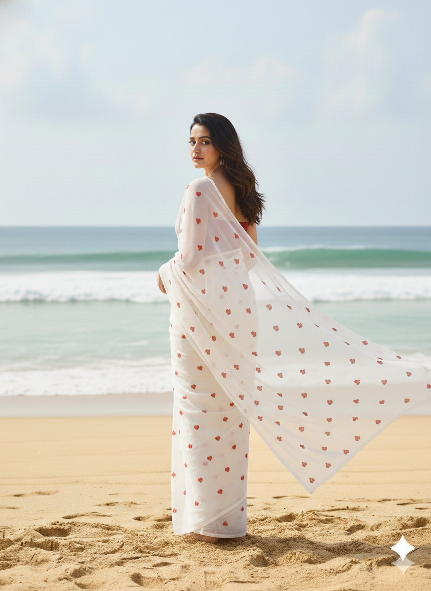 Dreamy Love Heart Embroidered Georgette Saree 