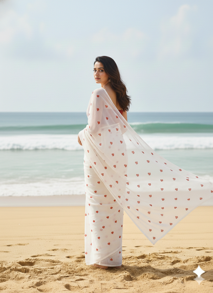 Dreamy Love Heart Embroidered Georgette Saree 