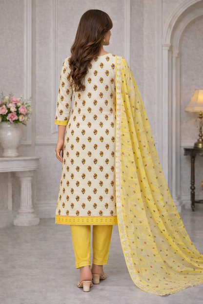 Sunshine Bloom Printed Cotton Unstitched Suit Set