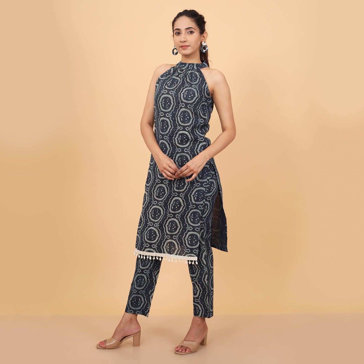 Meadow Blue Halter Neck Kurta Pant Set