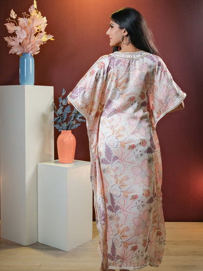 Serene Silk Floral Long Kaftan with Inner