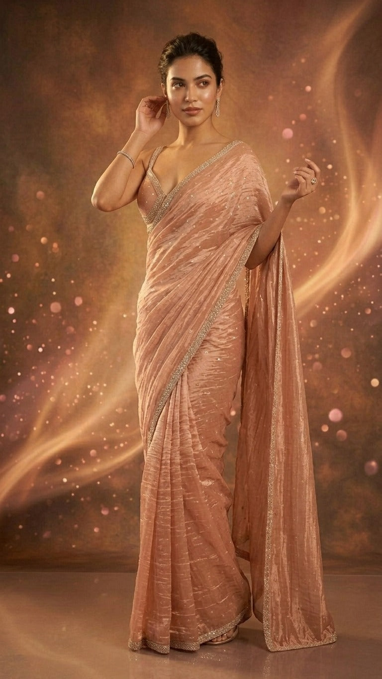 Blush Pearl Zari Butti Embroidered Saree with Blouse Fabric