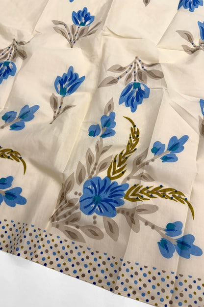 Vintage Floral & Polka Dot Hand-Block Unstitched Cotton Suit Set