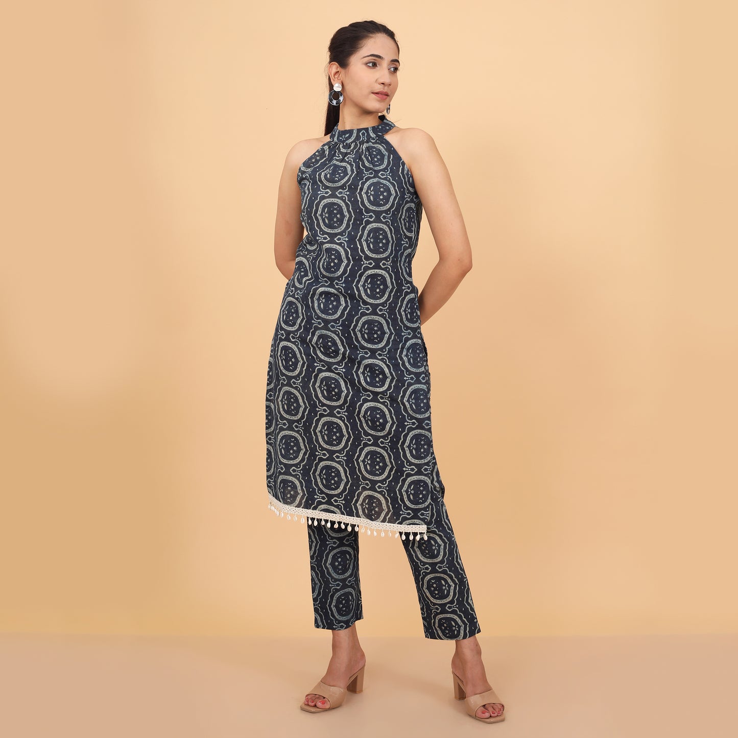 Meadow Blue Halter Neck Kurta Pant Set