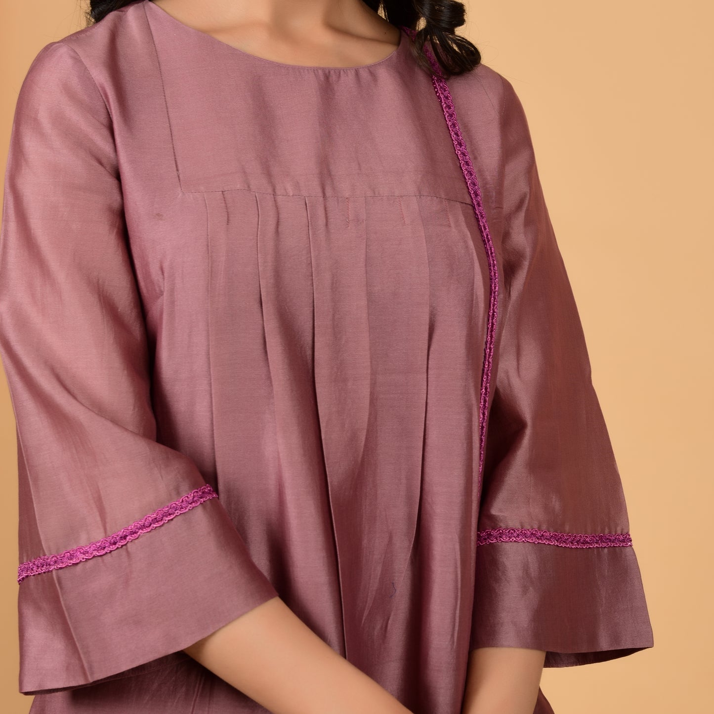 Ethereal Rose Taupe Chanderi Ethnic Dress