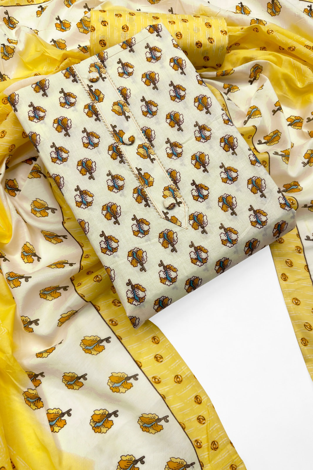 Sunshine Bloom Printed Cotton Unstitched Suit Set