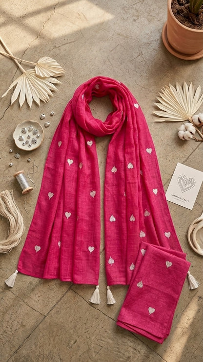 Classic Pink Lightweight Handcrafted Mul Stole