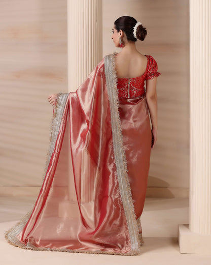 Dreamy Rose Gold Radiance Tissue Saree