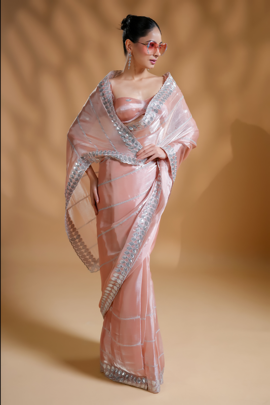 Luxurious Embroidered Pre-Draped Saree with Blouse Fabric