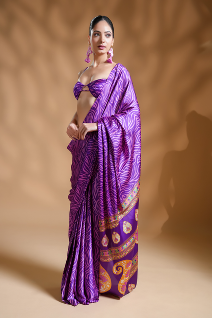 Exquisite Premium Satin Ready to Wear Saree With Designer Blouse Fabric