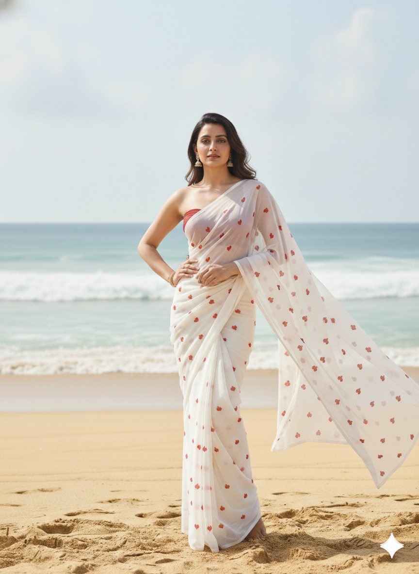 Dreamy Love Heart Embroidered Georgette Saree 