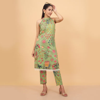 Garden-Fresh Halter Neck Kurta & Pant