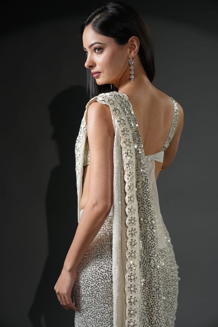 Premium Luxe Sequin Infused Designer Saree with Full Sequins Blouse Fabric