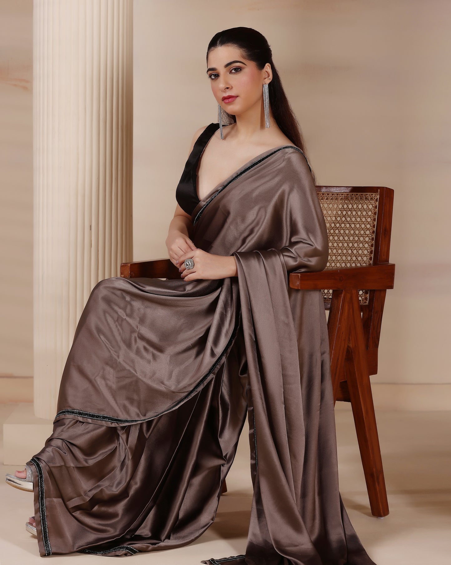 Pearl Smoke Satin Aura Saree