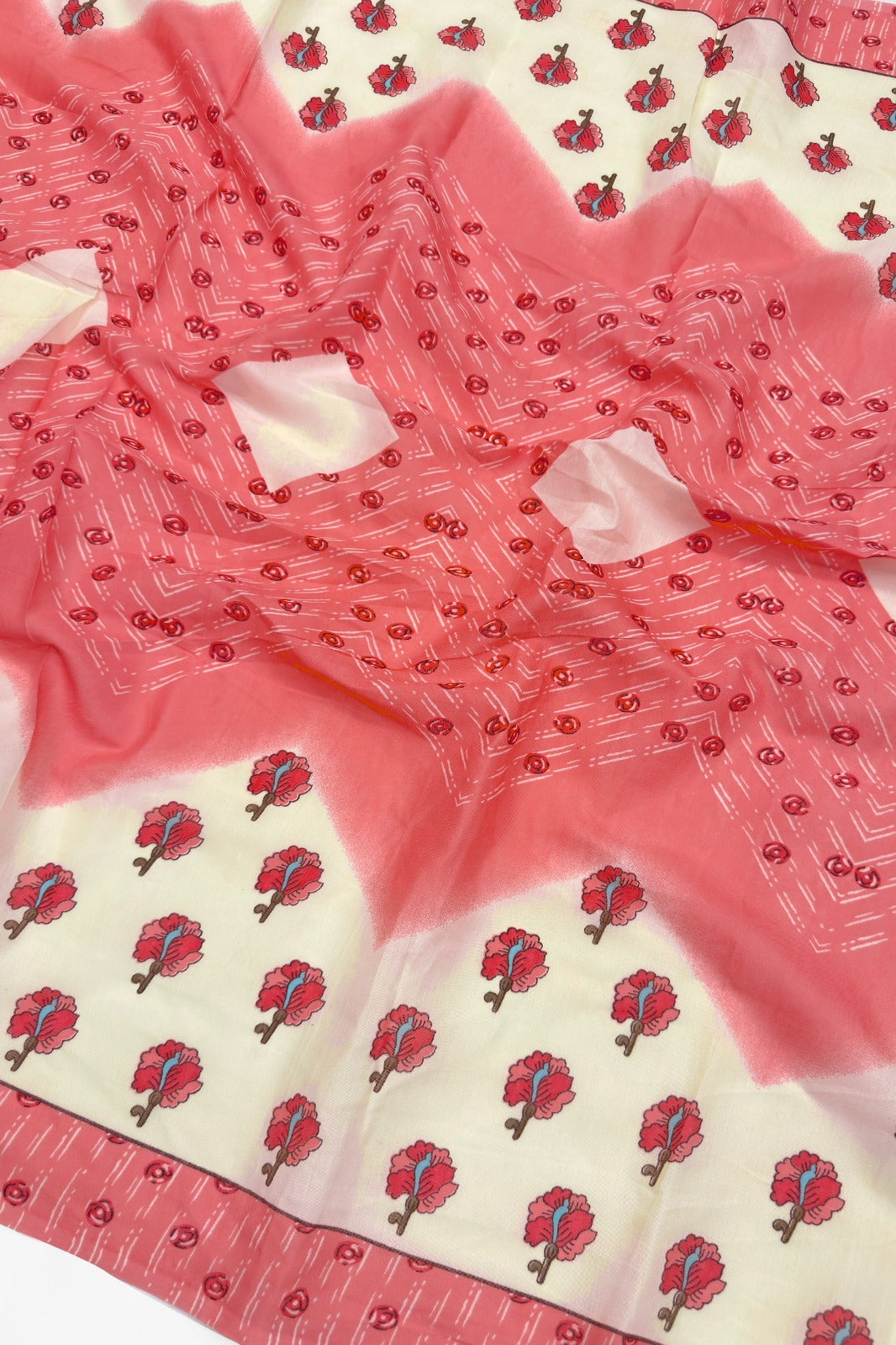 Peach Blossom Printed Cotton Unstitched Suit Set