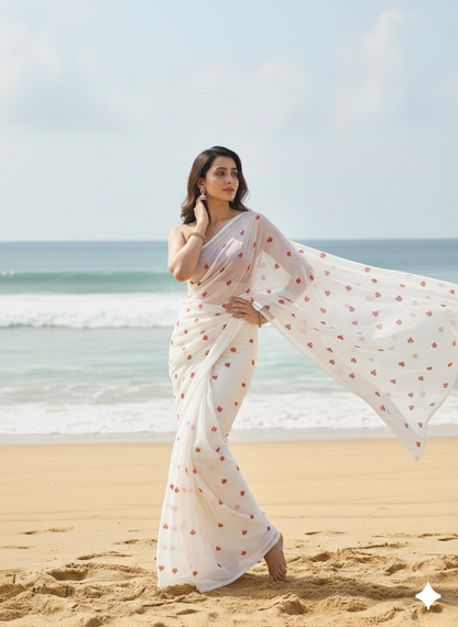 Dreamy Love Heart Embroidered Georgette Saree 