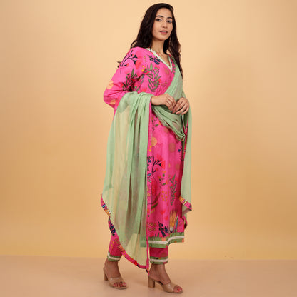 Floral Cotton Kurta and Bottoms with Dupatta Ensemble