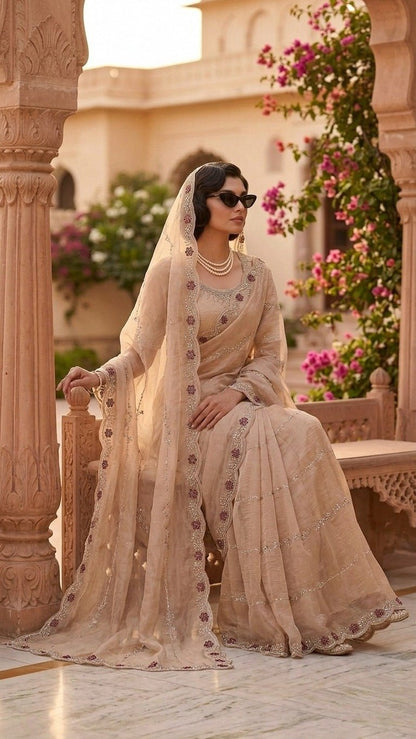 Royal Premium Embroidered Silk Saree with Embroidered Blouse Fabric