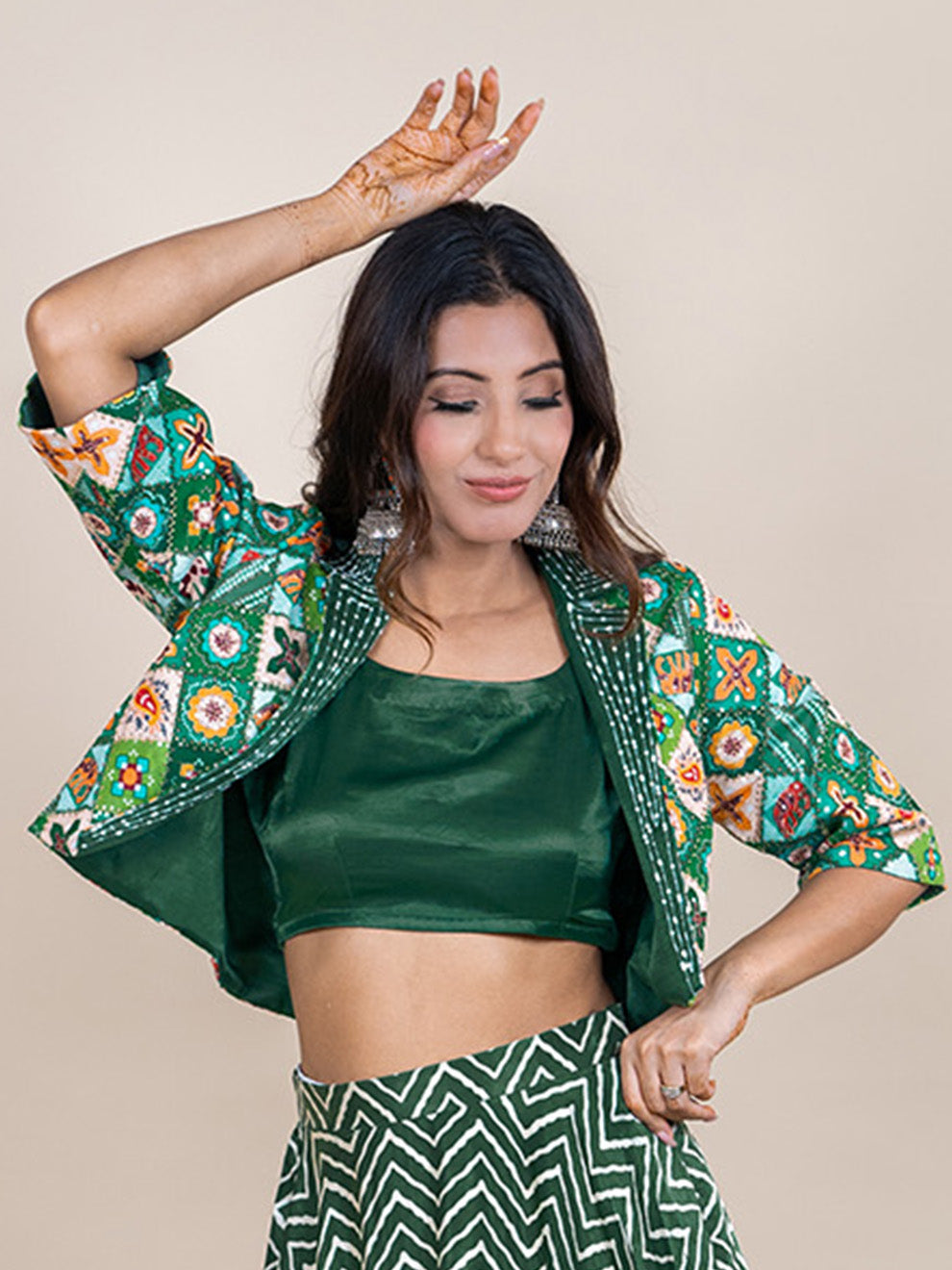 Green Embroidered Short Jacket with Hand work