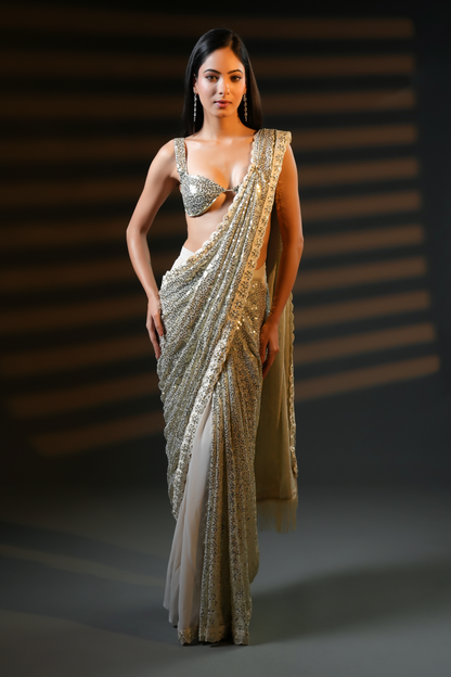 Premium Luxe Sequin Infused Ready-to-Wear Saree with Designer Blouse Fabric