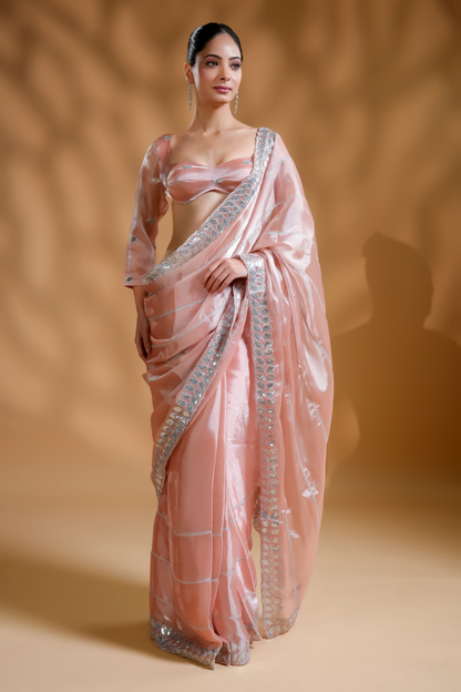 Luxurious Embroidered Pre-Draped Saree with Blouse Fabric