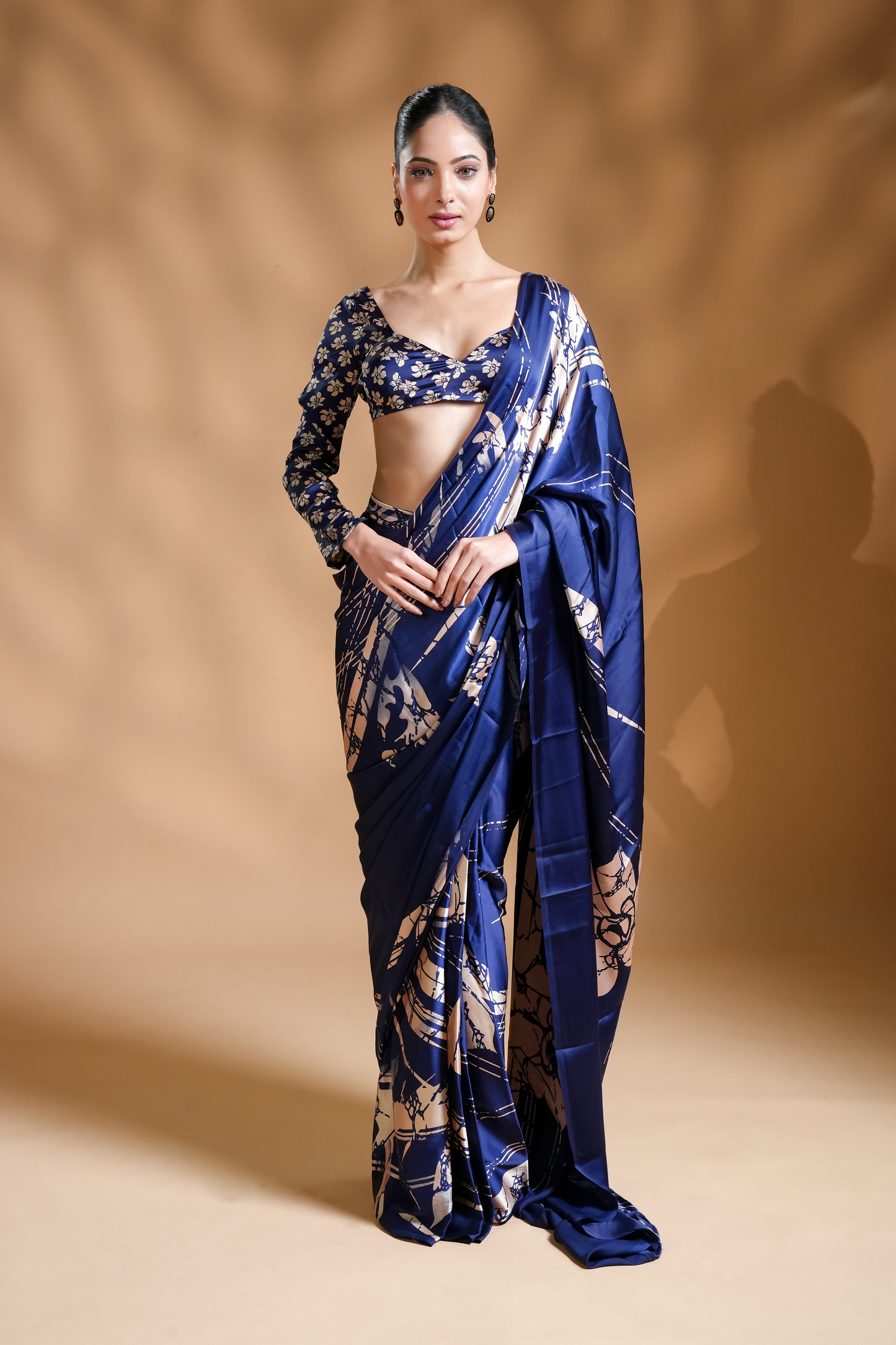 Premium Satin Blue Ready to Wear Saree and Blouse Fabric