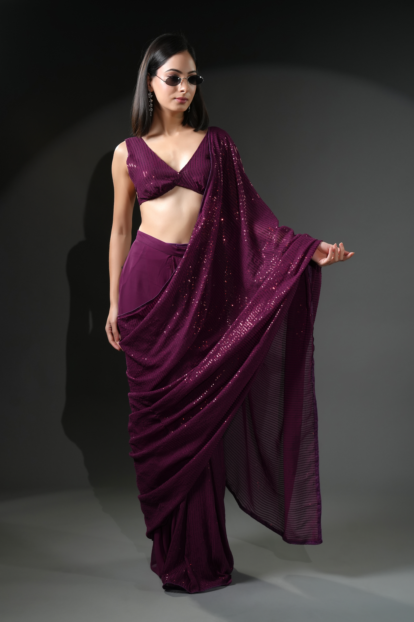 Shimmering Party Ready to Wear Sequin Saree and Blouse Fabric