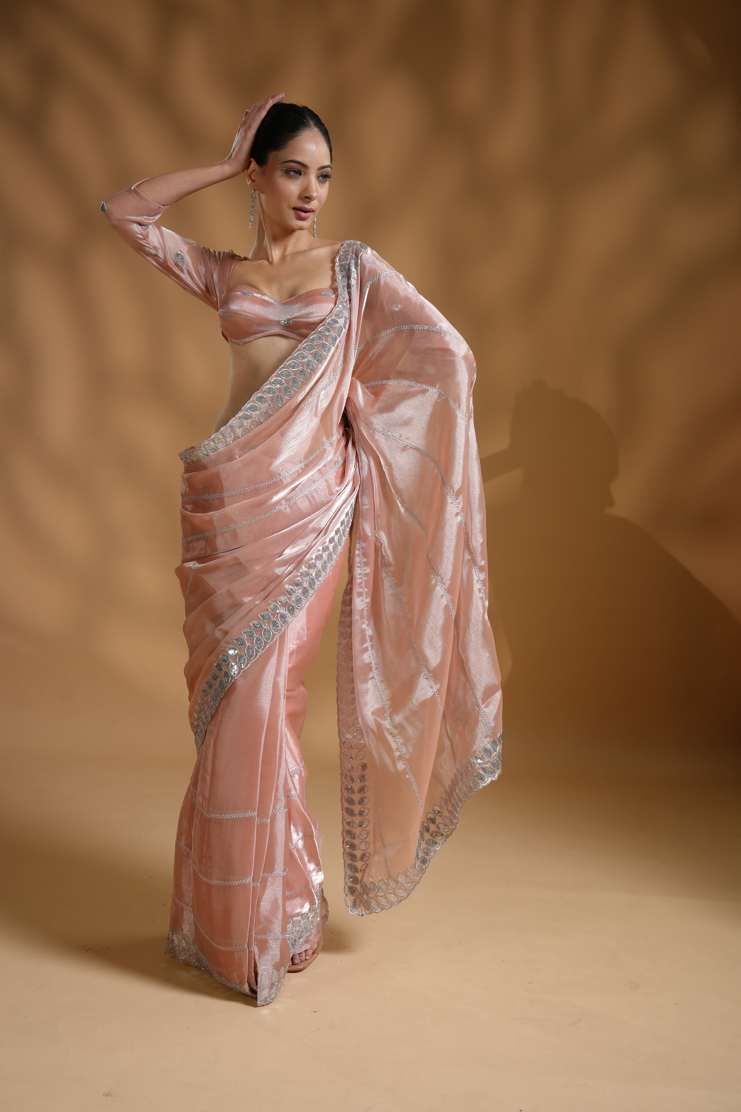 Luxurious Embroidered Pre-Draped Saree with Blouse Fabric