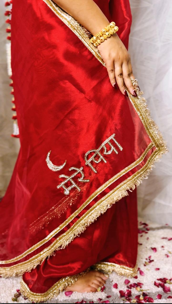 Red Premium Tissue Silk Hand-Embroidered Mere Piya Saree