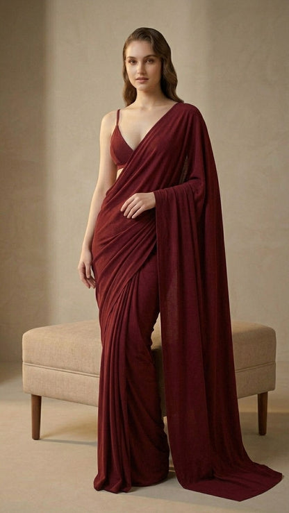 Ready to Wear Maroon Serenity Lycra Saree with Blouse Fabric