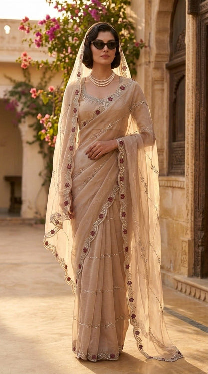 Royal Premium Embroidered Silk Saree with Embroidered Blouse Fabric