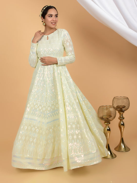 Luxurious Sequins Chikankari Anarkali with Dupatta & Belt