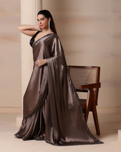 Pearl Smoke Satin Aura Saree