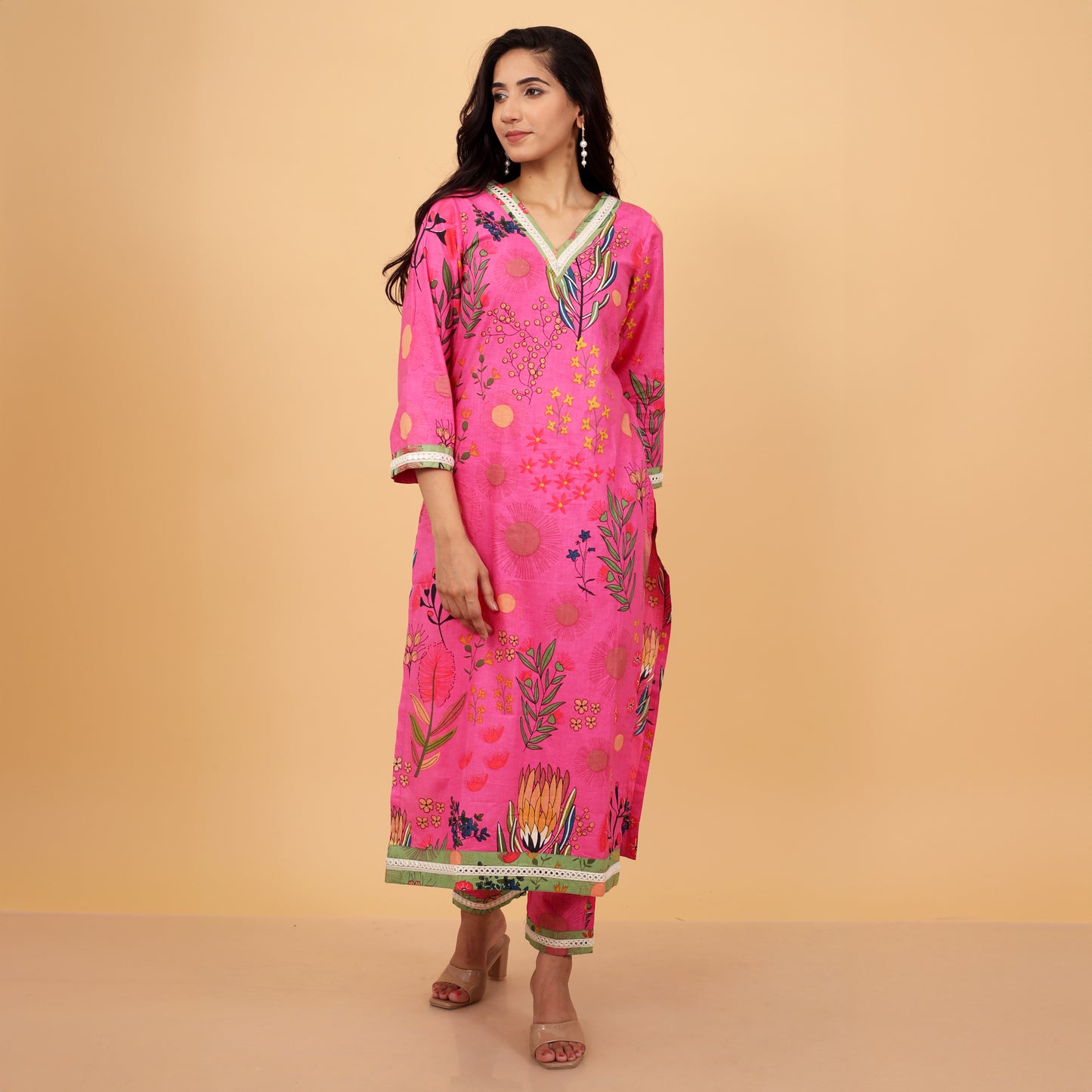 Floral Cotton Kurta and Bottoms with Dupatta Ensemble