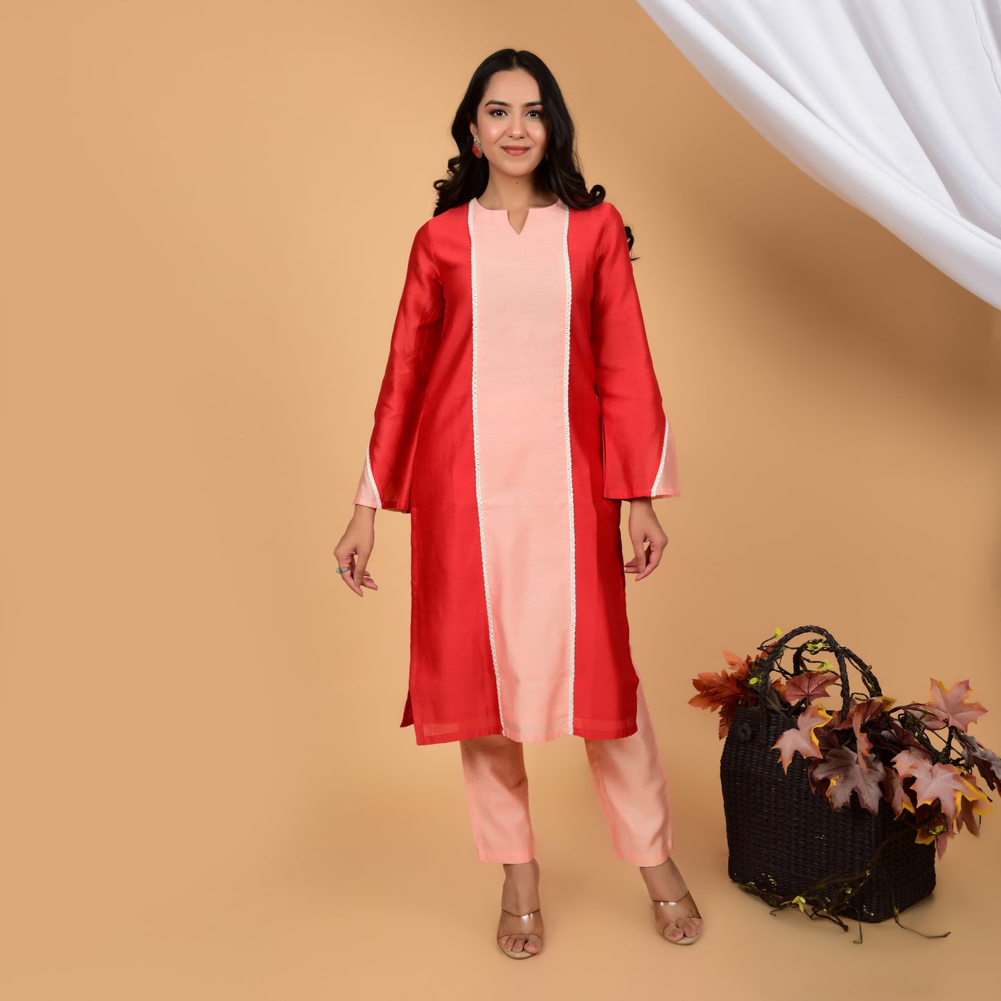 Scarlet Sunset Charm Chanderi Kurta and pant (set of 2)