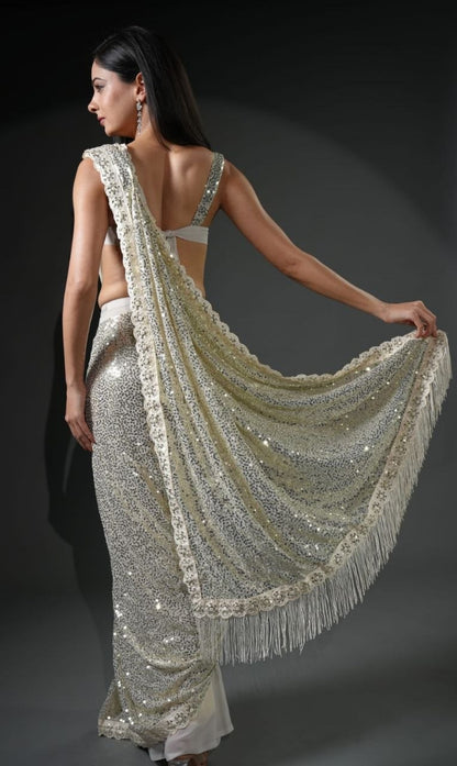 Premium Luxe Sequin Infused Designer Saree with Full Sequins Blouse Fabric