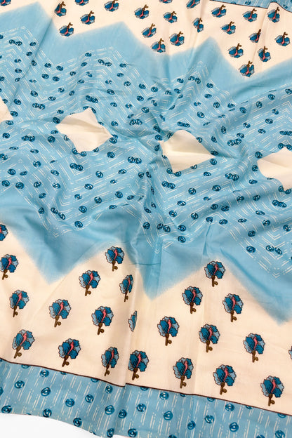 Sky Bloom Printed Cotton Unstitched Suit Set