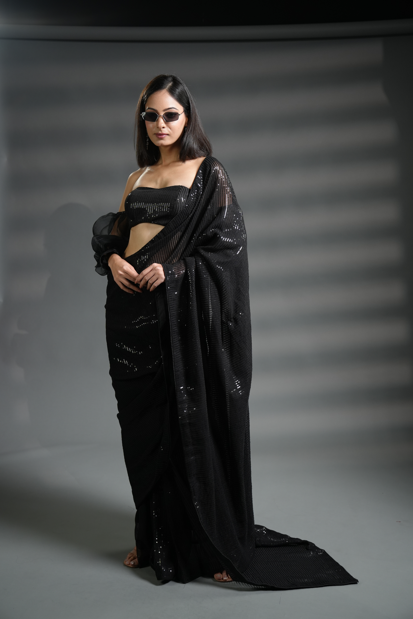 Dazzling Black Ready-to-Wear Premium Sequin Saree and Blouse Fabric