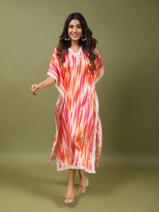 Long Kaftan in Rouge Pink and Orange (with Inner)